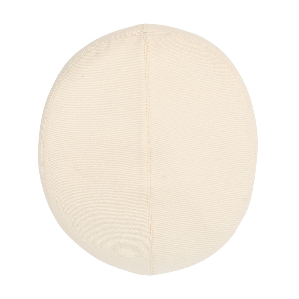 Ivory cotton ivy cap hat, top view with central seam