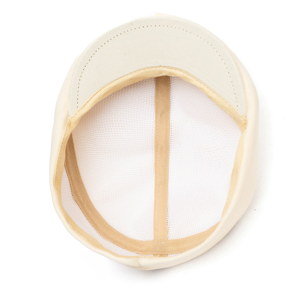 Ivory cotton ivy cap hat with inner mesh lining and stitched brim edge