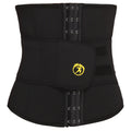Black fitness waist belt with front logo patch and adjustable hook-and-loop closure