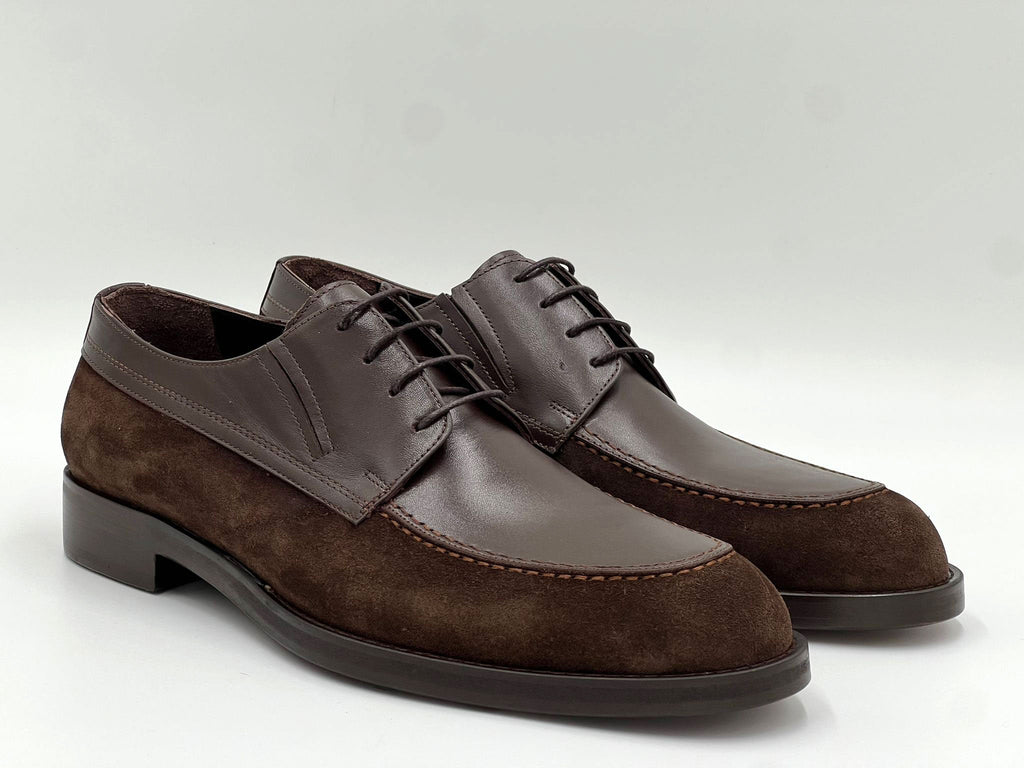 C Collection brown leather oxford shoes with lace-up and two-tone suede panels