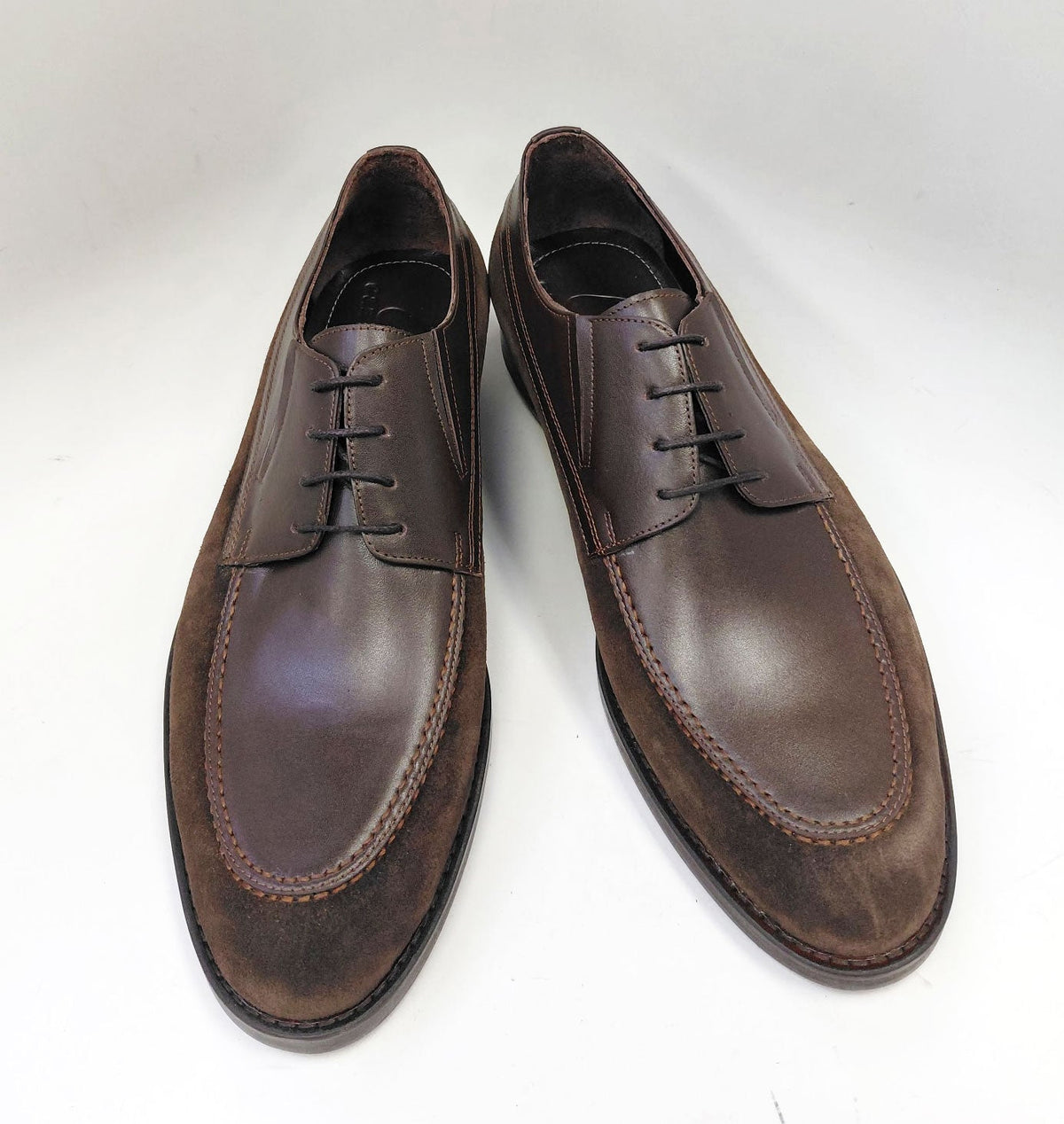 C Collection brown leather lace-up oxfords with stitched apron and low block heel