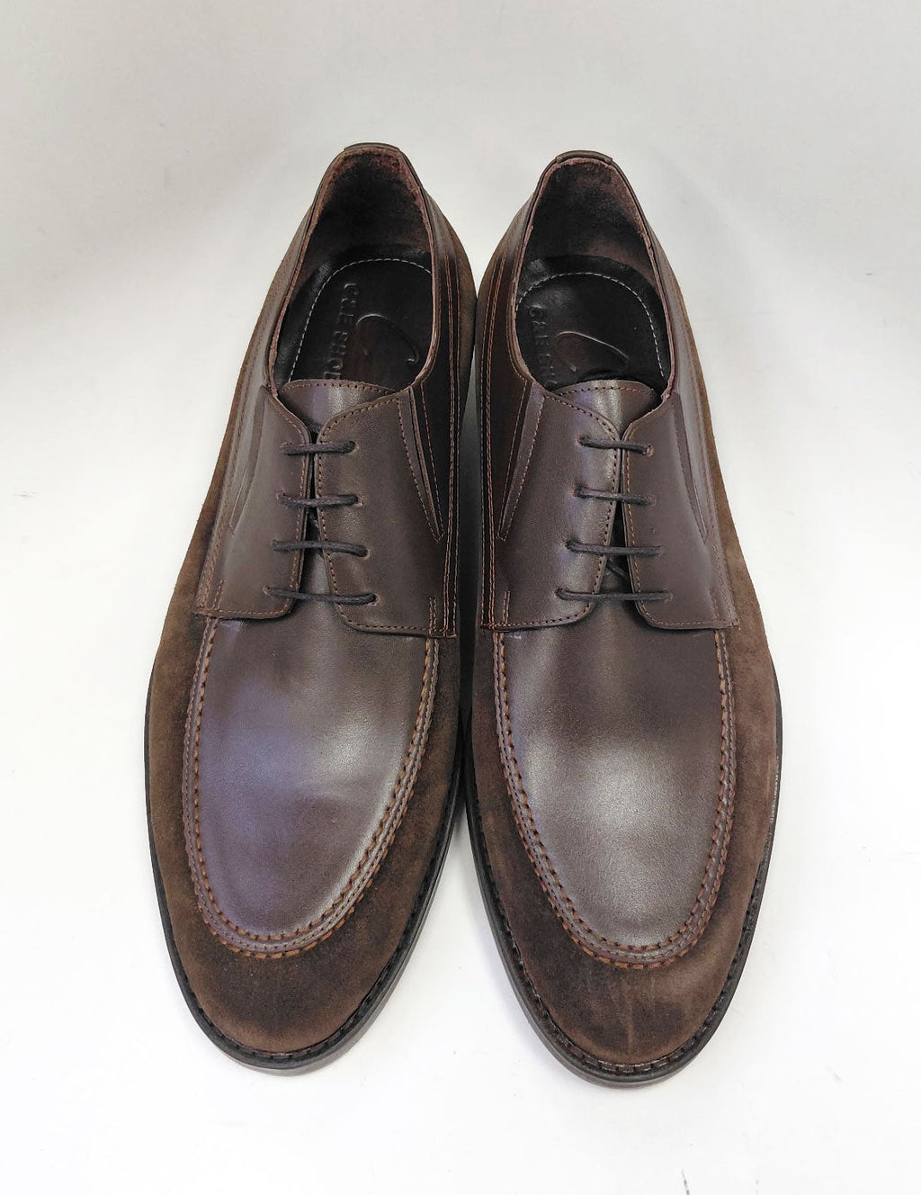 C Collection brown leather lace-up oxfords with suede and polished panels