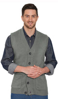Men's cashmere-like knit sweater vest in gray with button front and chest pockets