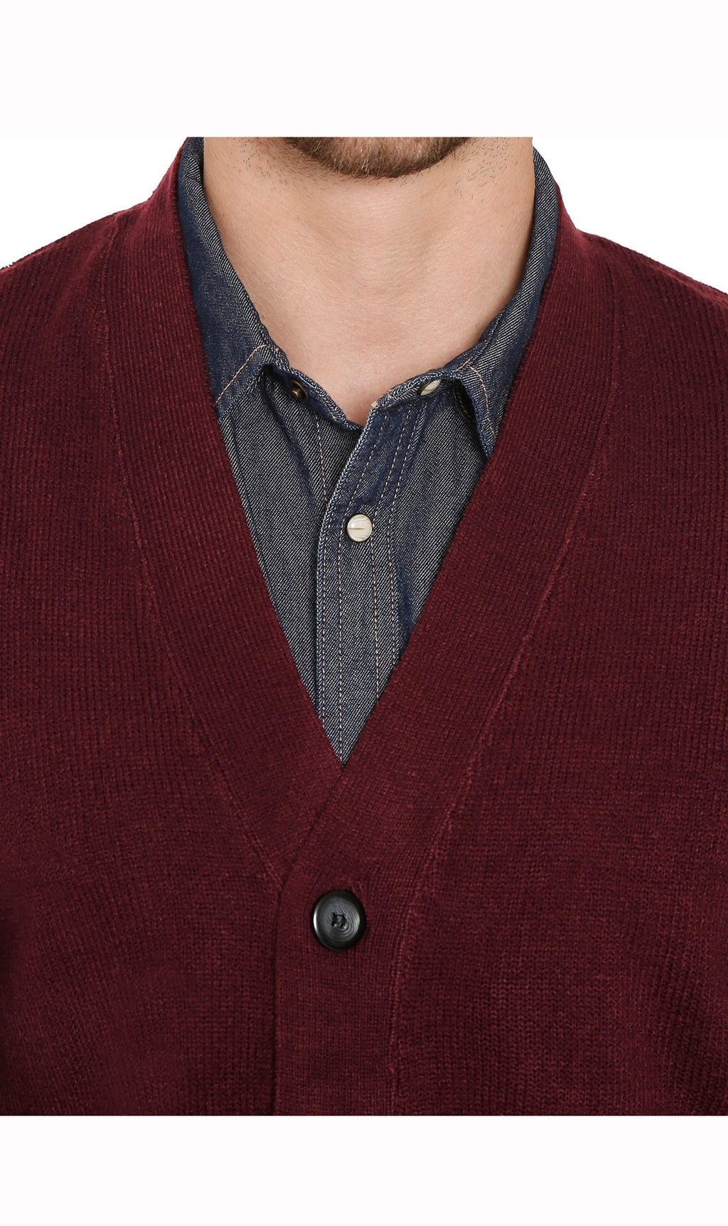 Men's cashmere-like button-front sweater vest with chest pockets, burgundy