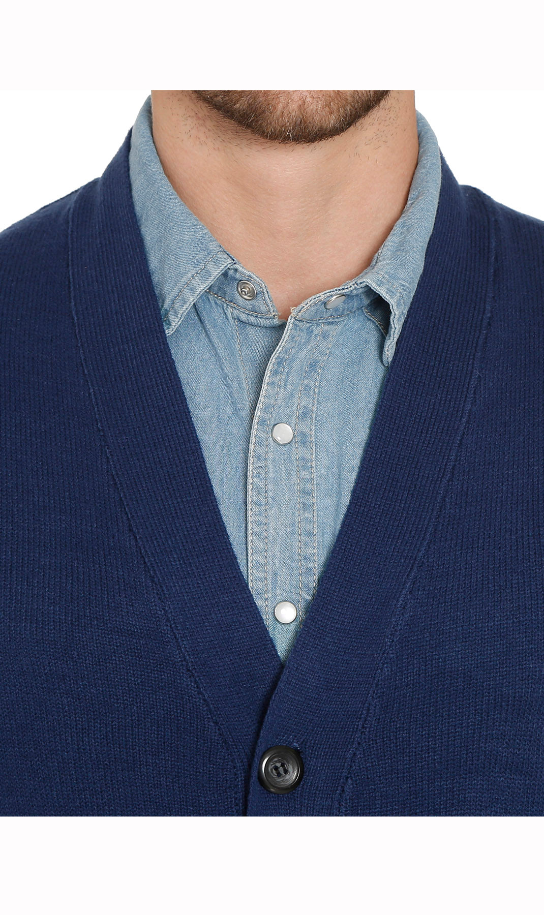 Men's cashmere-like sweater vest in navy with V-neck and button front