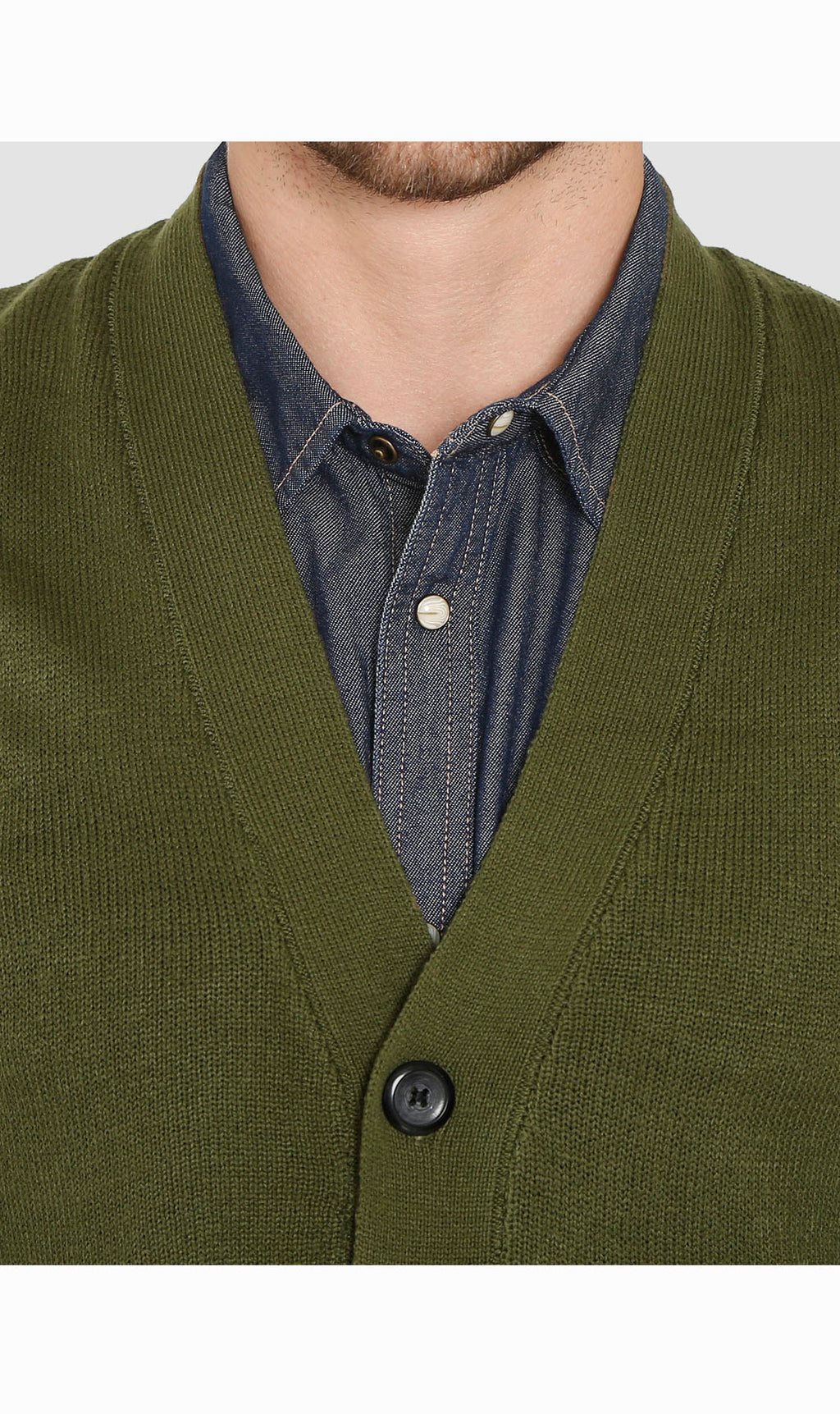 Men's cashmere-like button-front sweater vest with chest pockets, olive green