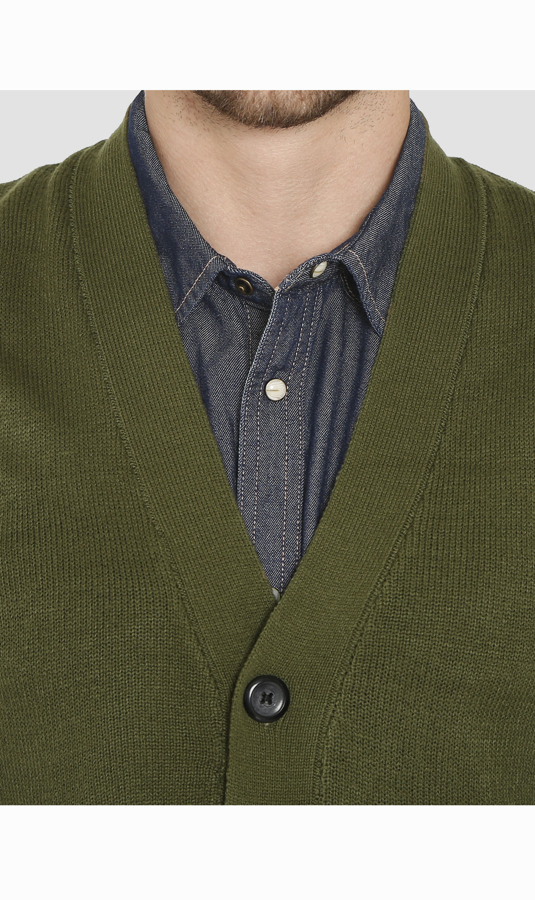Men's cashmere-like button-front sweater vest with chest pockets, olive green