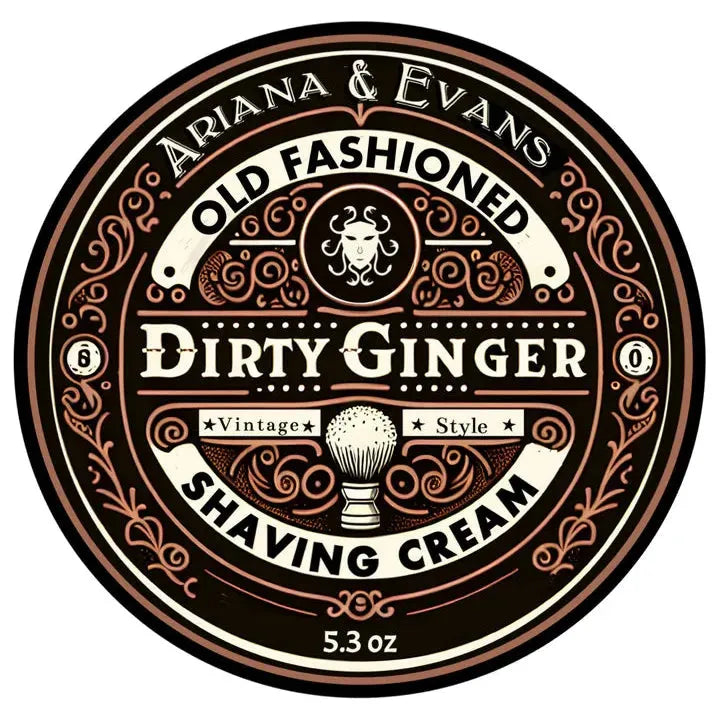 Dirty Ginger shaving cream tin, Ariana & Evans label, 5.3 oz