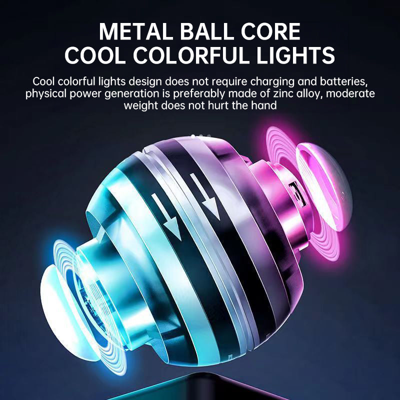 Metal wrist gyro ball with colorful LED lights and spinning light trails