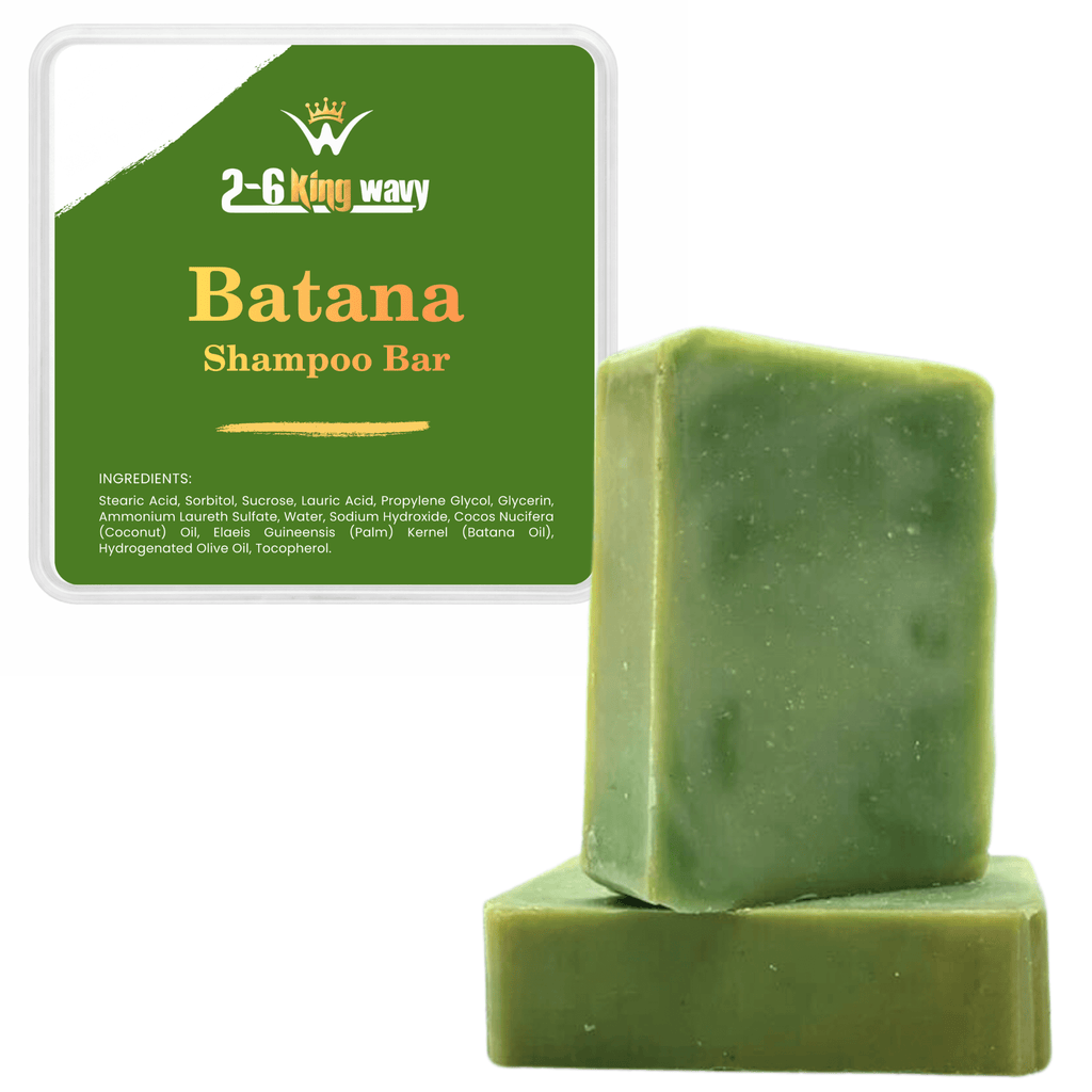 Green Batana shampoo bar in two stacked pieces