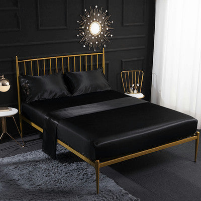 Satin bedding set with black sheet and matching pillowcases, 4-piece set