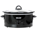 Black 3-quart oval slow cooker with glass lid and side handles, control dial