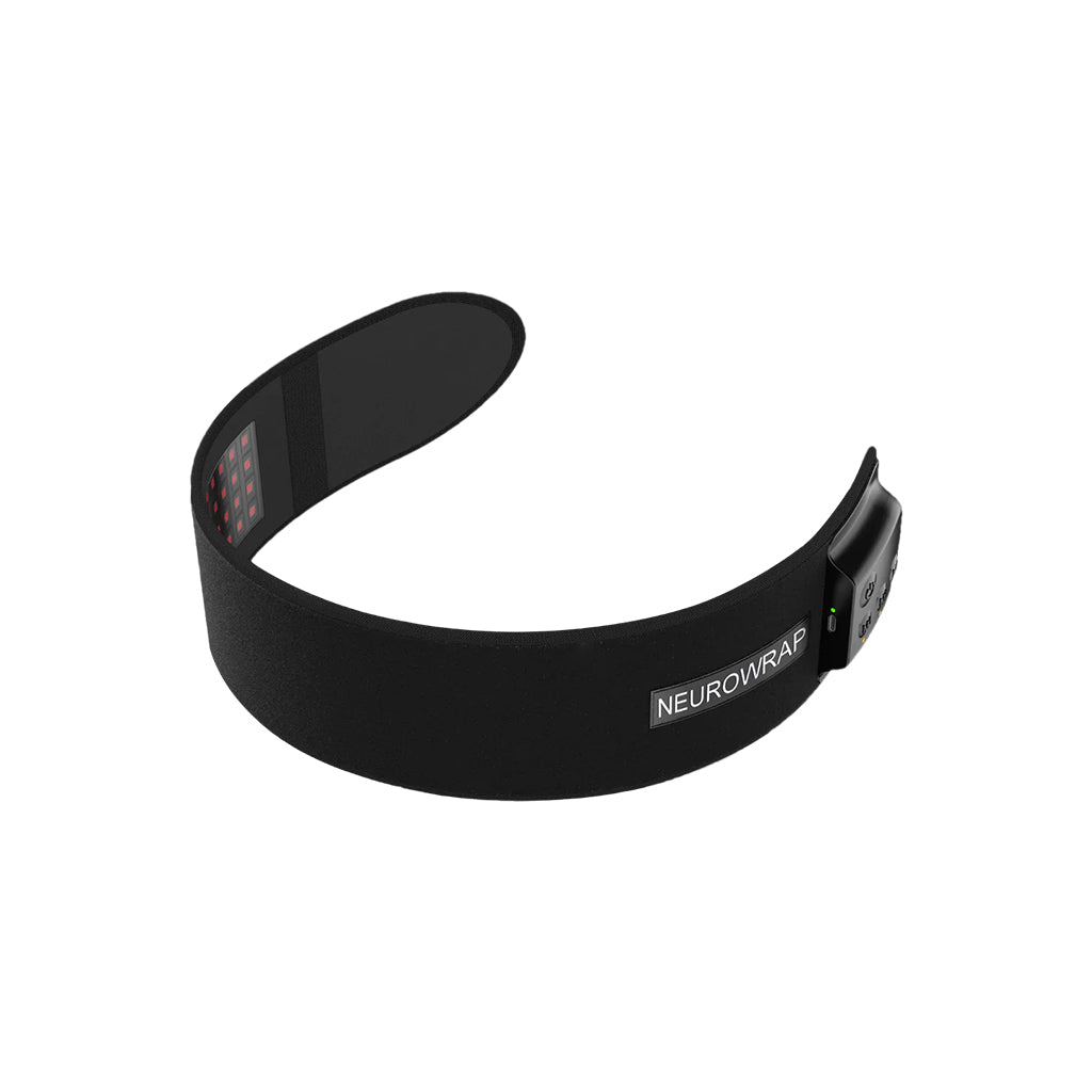 Black NeuroWrap headband with side control panel and small indicator lights