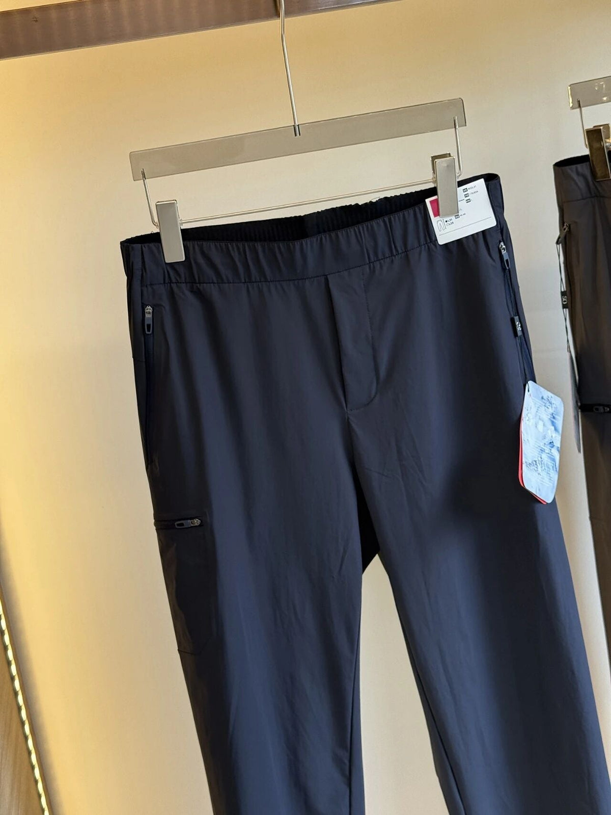 Men's quick-dry pants, navy elastic waist with zip pocket at side