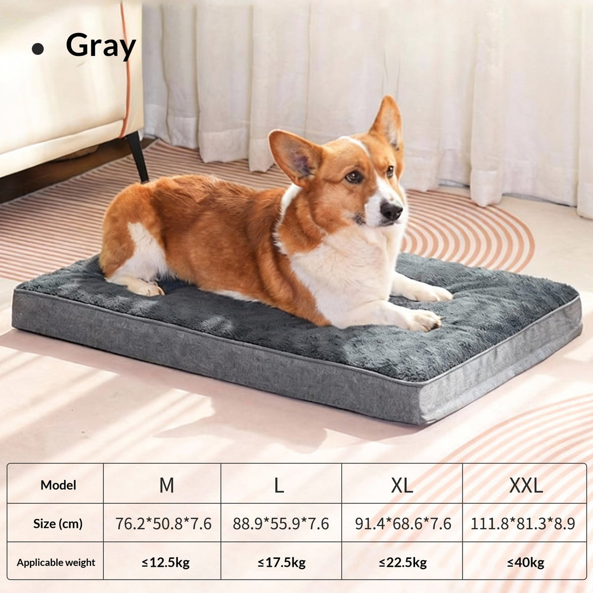 Four-season warm dog bed mat in gray with plush top and cushioned base