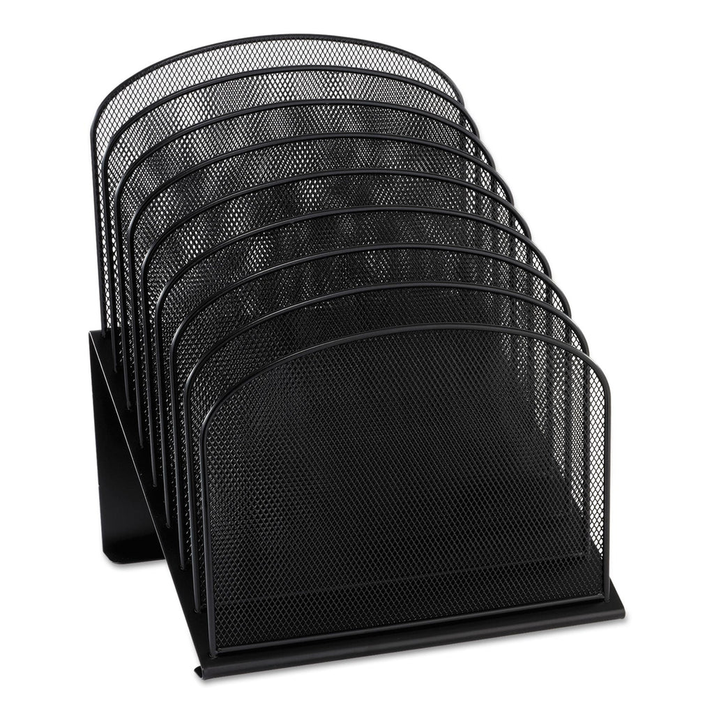 Black tiered mesh desk organizer with 8 file sections for letter to legal documents