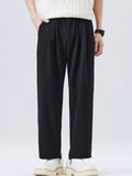 Men's loose-fit casual pants, black, elastic waistband with wide straight legs