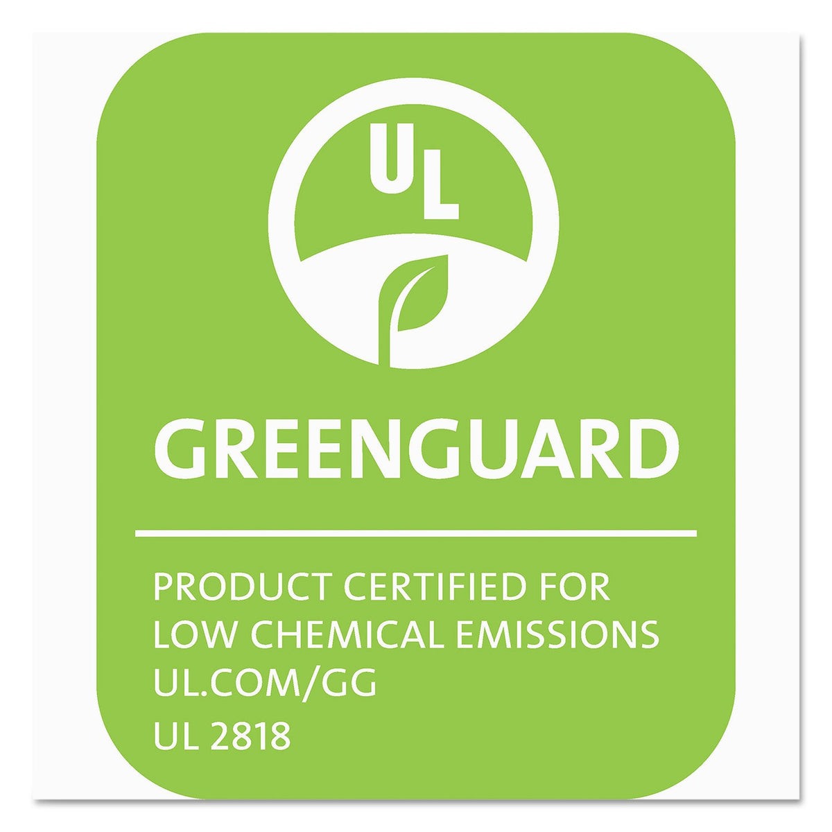 Greenguard UL product certified low chemical emissions badge