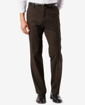 Men's dark brown stretch classic-fit pants with belt loops