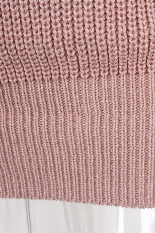 Mauve knit sweater dress close-up of ribbed knit texture at hem