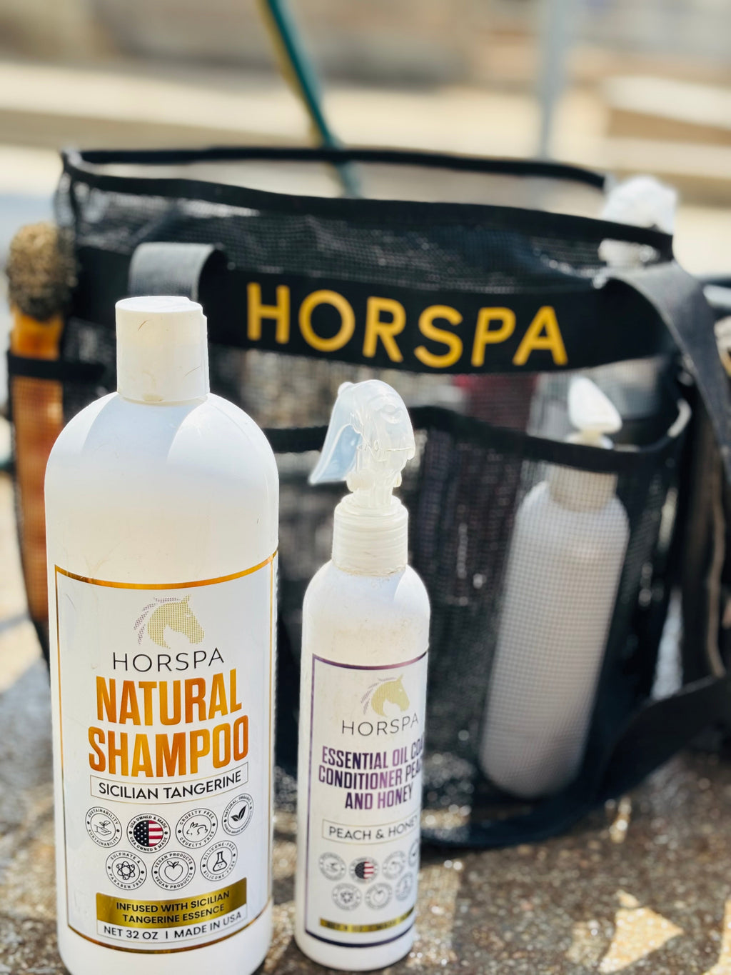 Horspa Natural Shampoo bottle plus Essential Oil & Conditioner spray bottle in a set