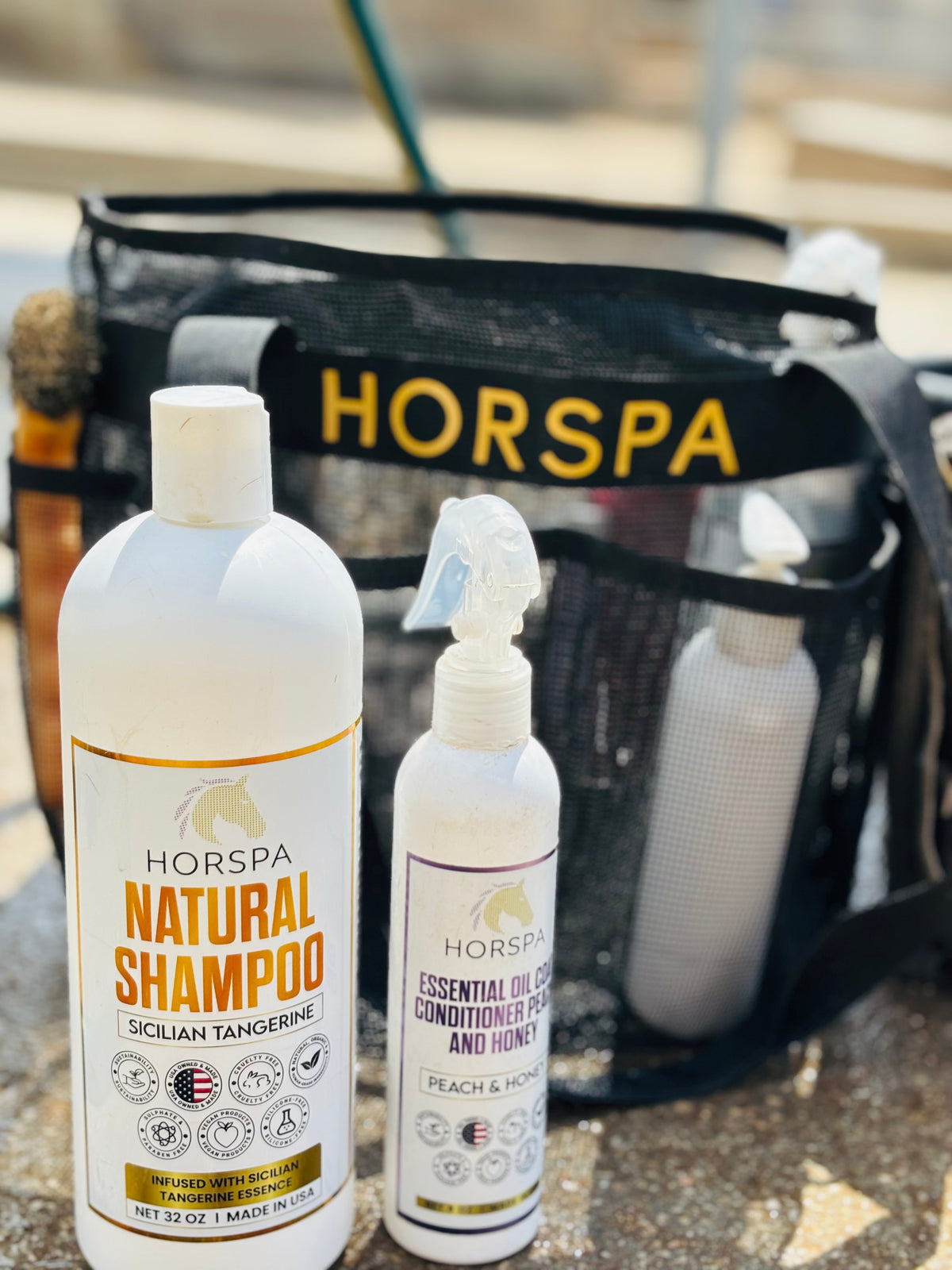 Horspa Natural Shampoo bottle plus Essential Oil & Conditioner spray bottle in a set