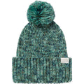 The North Face women's chunky knit beanie in teal with ribbed cuff and pom-pom