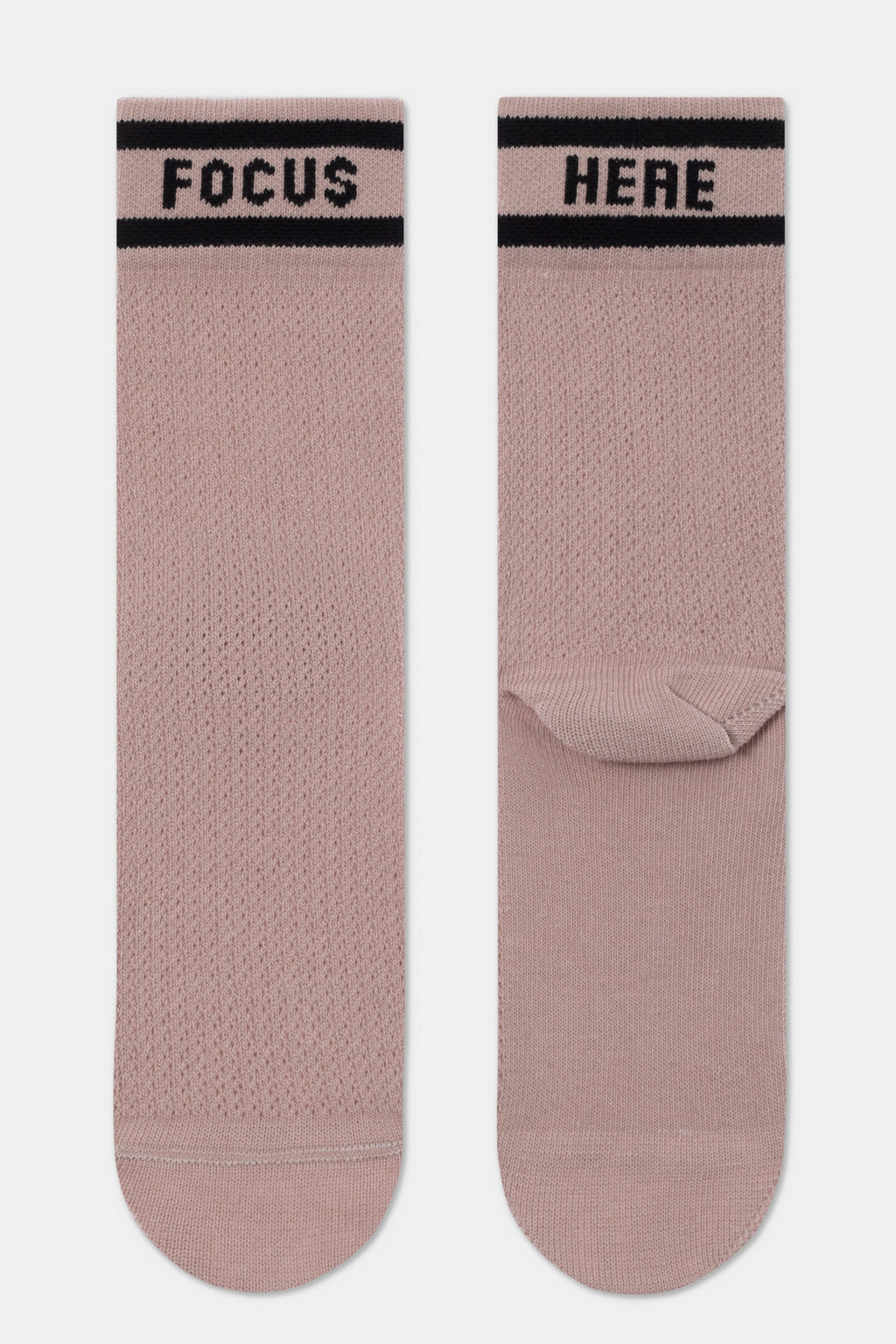 Ash pink cotton long socks pair view with black logo cuffs
