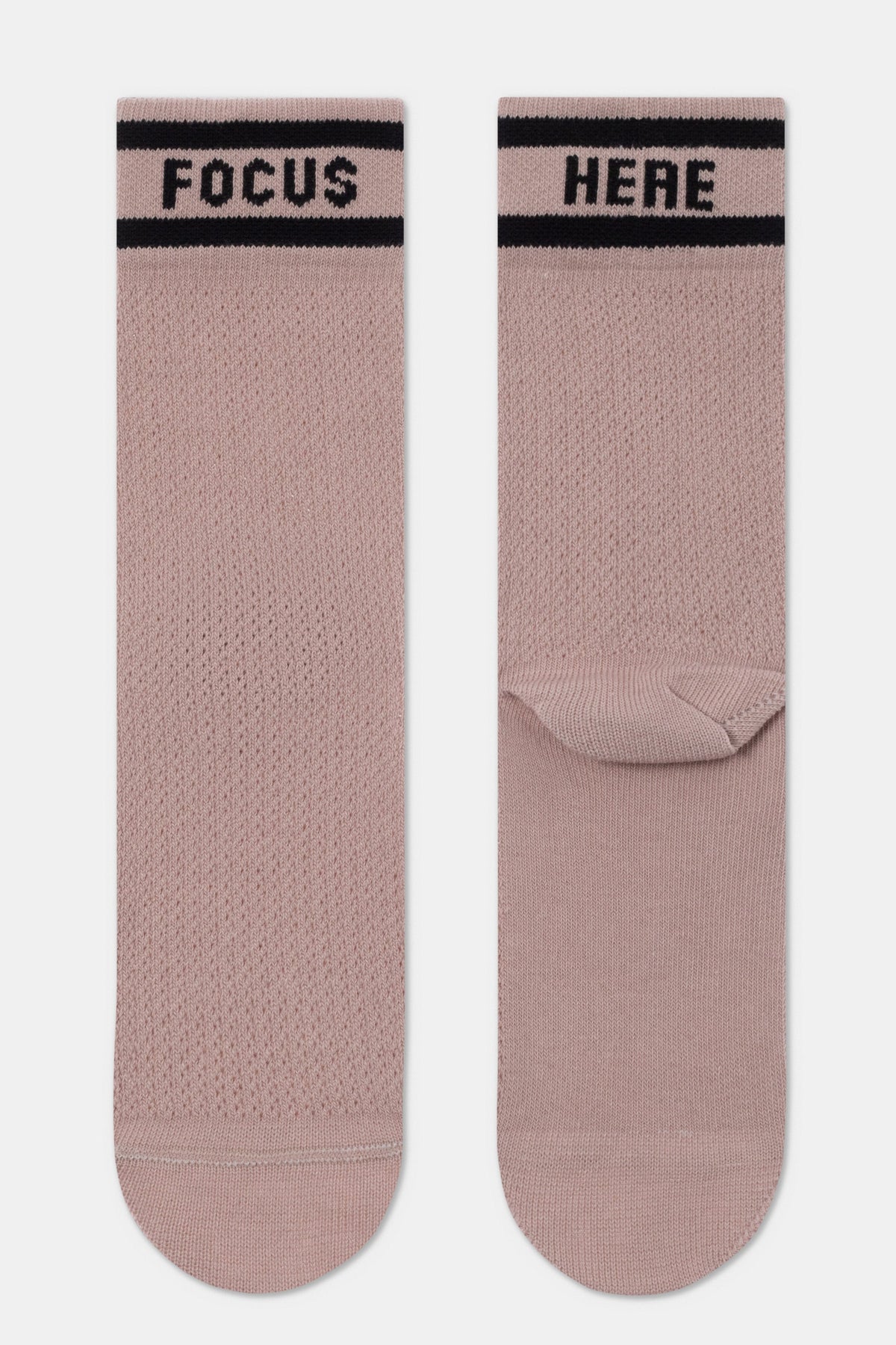 Ash pink cotton long socks pair view with black logo cuffs