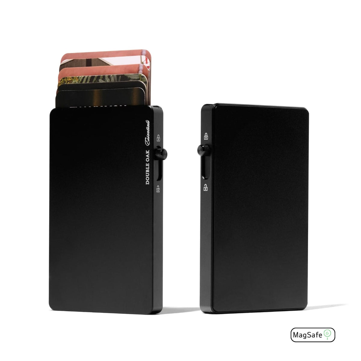 Black mod wallet set with metal cash/card plate, front and back views