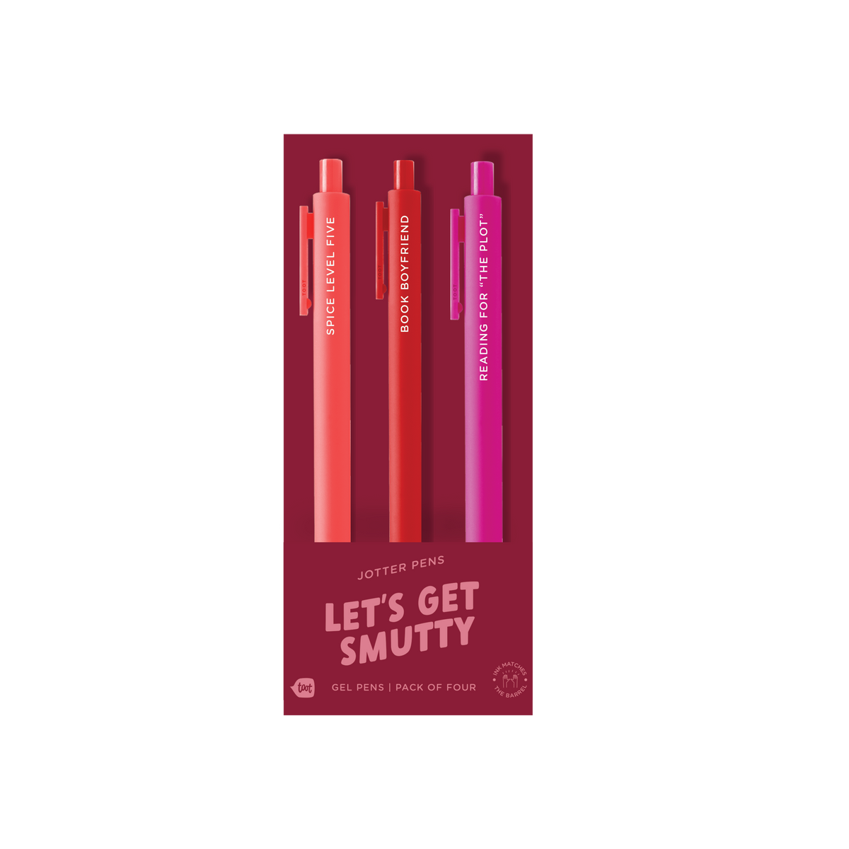 “Let’s Get Smutty” Jotter pens 3-pack, four pens?—boxed set with red and pink tips