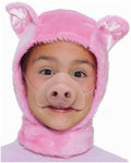 Child pink piglet costume hood with snout and floppy ear details