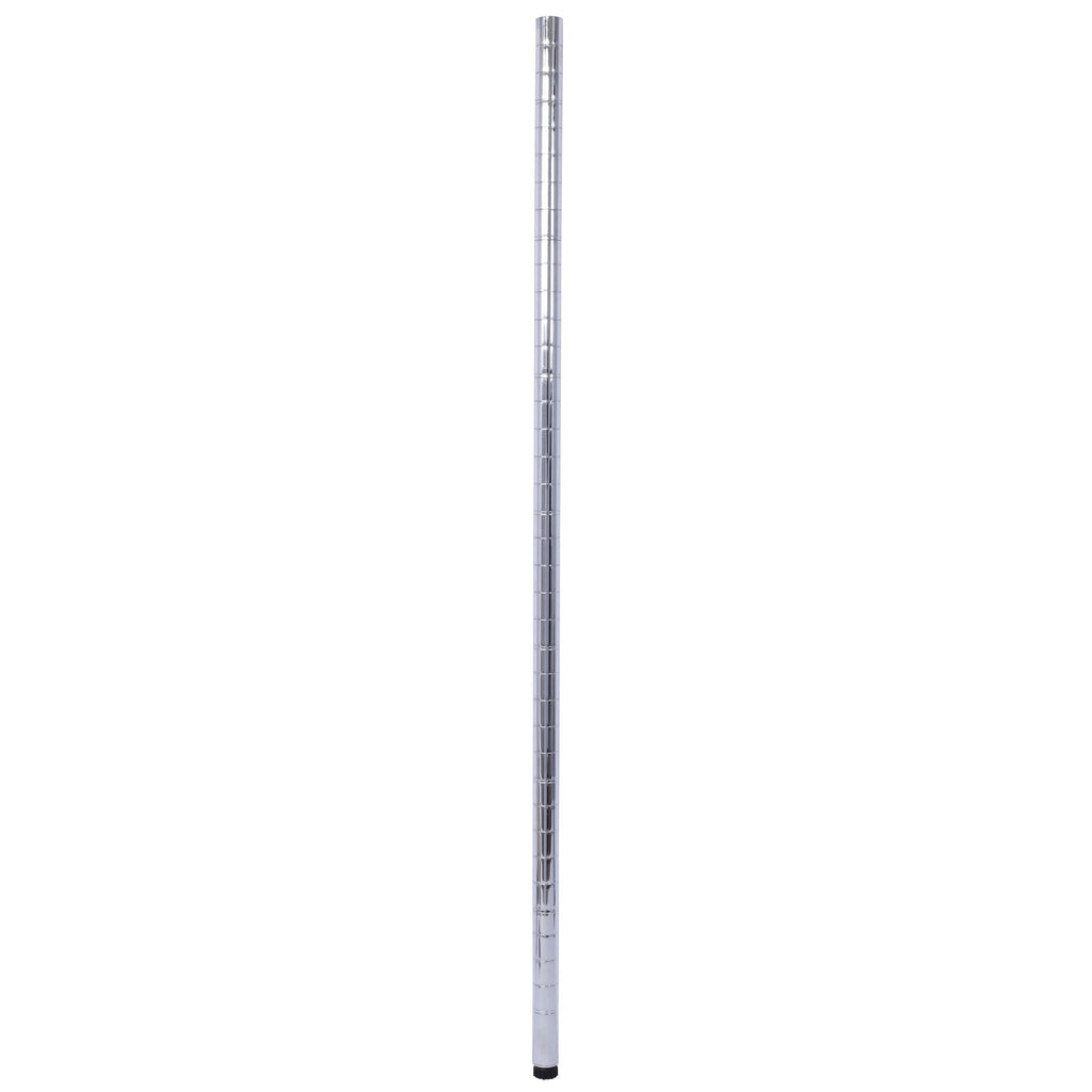 Adjustable vertical support pole for wire shelving, silver metal with alignment holes
