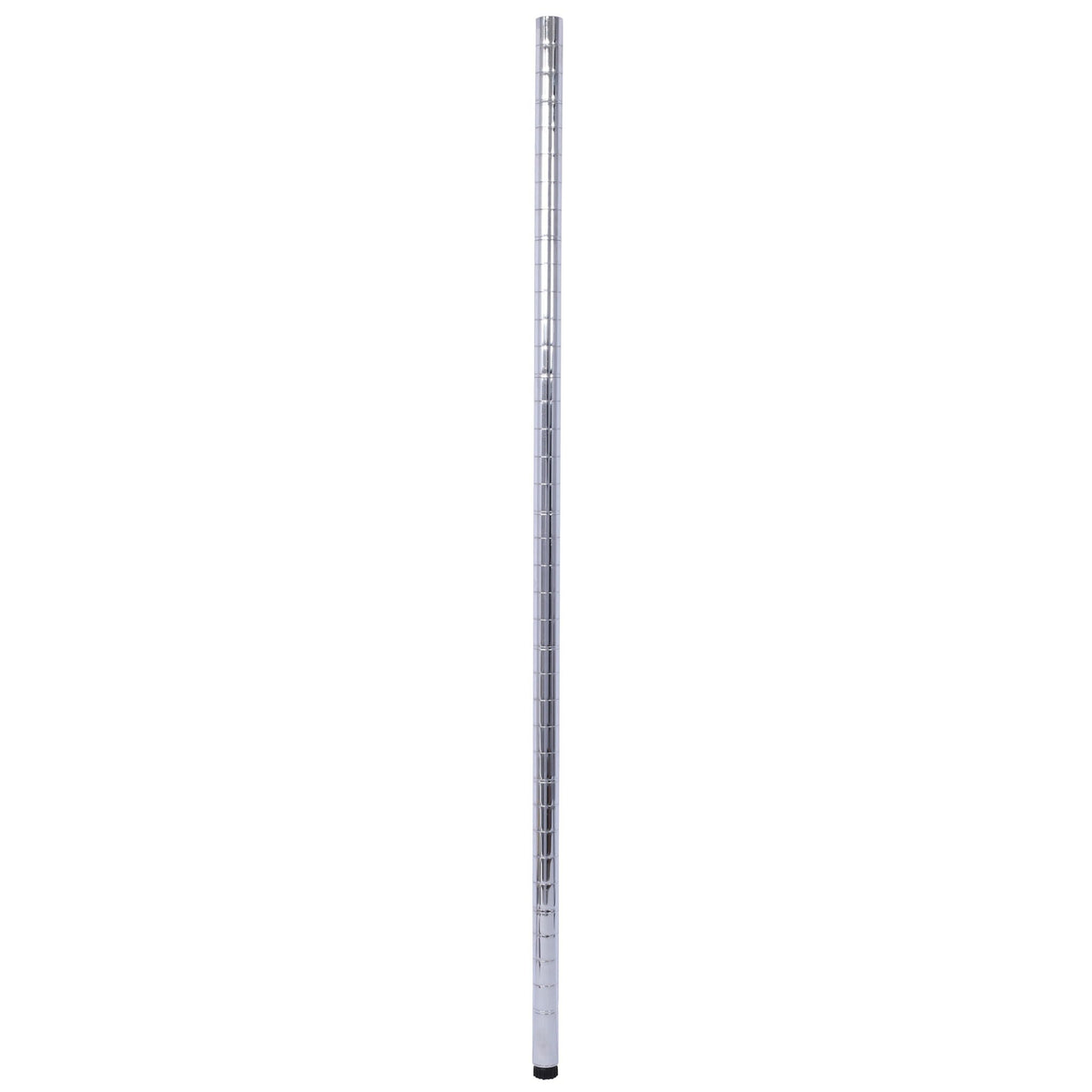 Adjustable vertical support pole for wire shelving, silver metal with alignment holes
