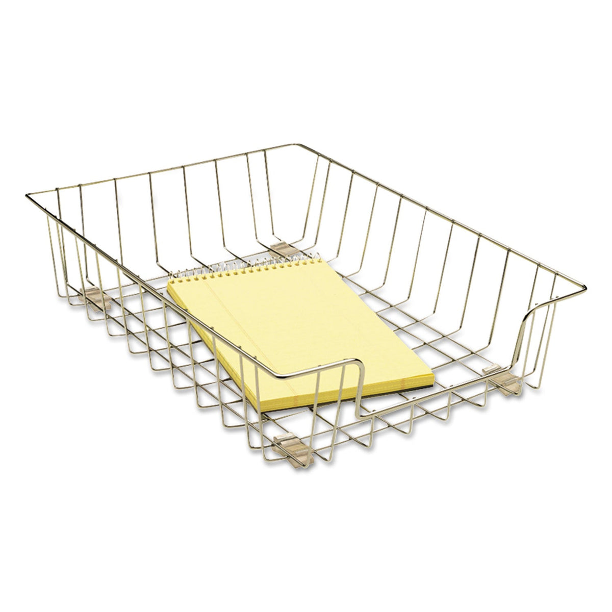 Silver 1-section wire desk tray with open interior for letter-size papers