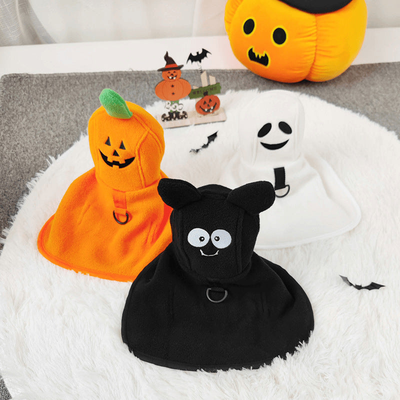 Halloween pet cloak, black plush with bat face and pointy ears