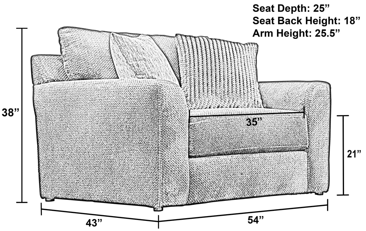Light upholstered armchair with two back cushions and matching seat cushion, square arms