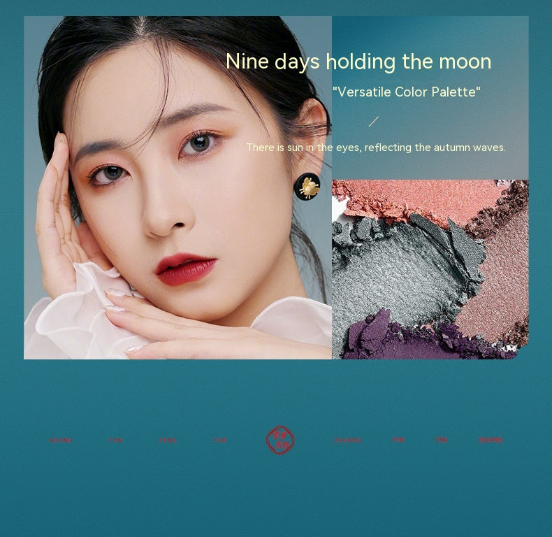 Makeup set color palette with swatch images and assorted beauty products