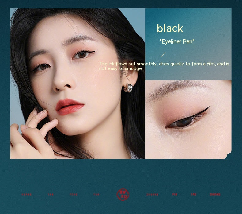 Black eyeliner pen with close-up eye swatch from the makeup set