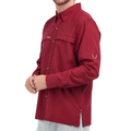Oxblood long-sleeve scout shirt with button-down front and chest pocket flap