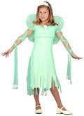 Mint green blossom fairy girl costume with sheer wings and headband