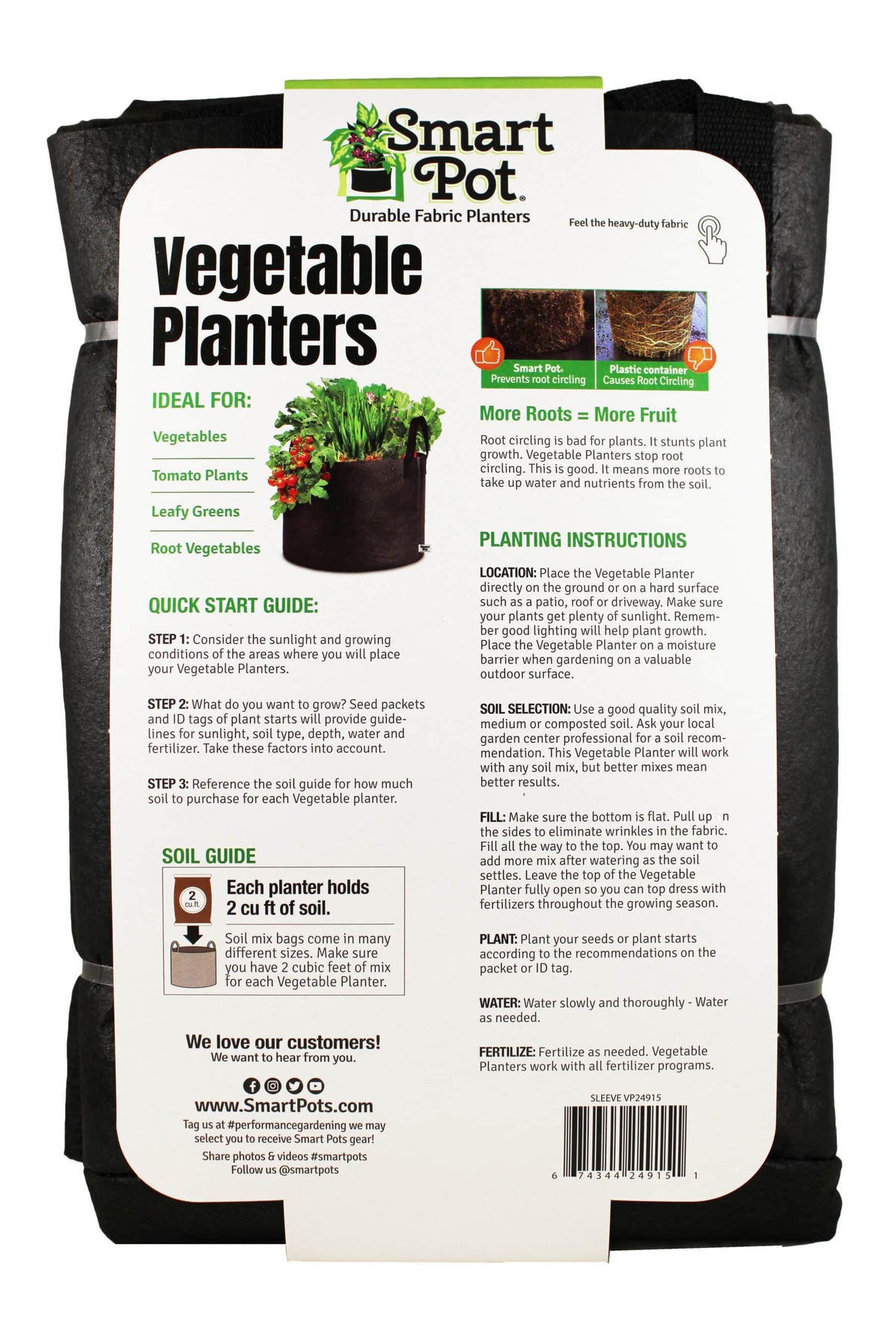 Smart Pot Vegetable Planters 3-pack planting instructions and label on packaging