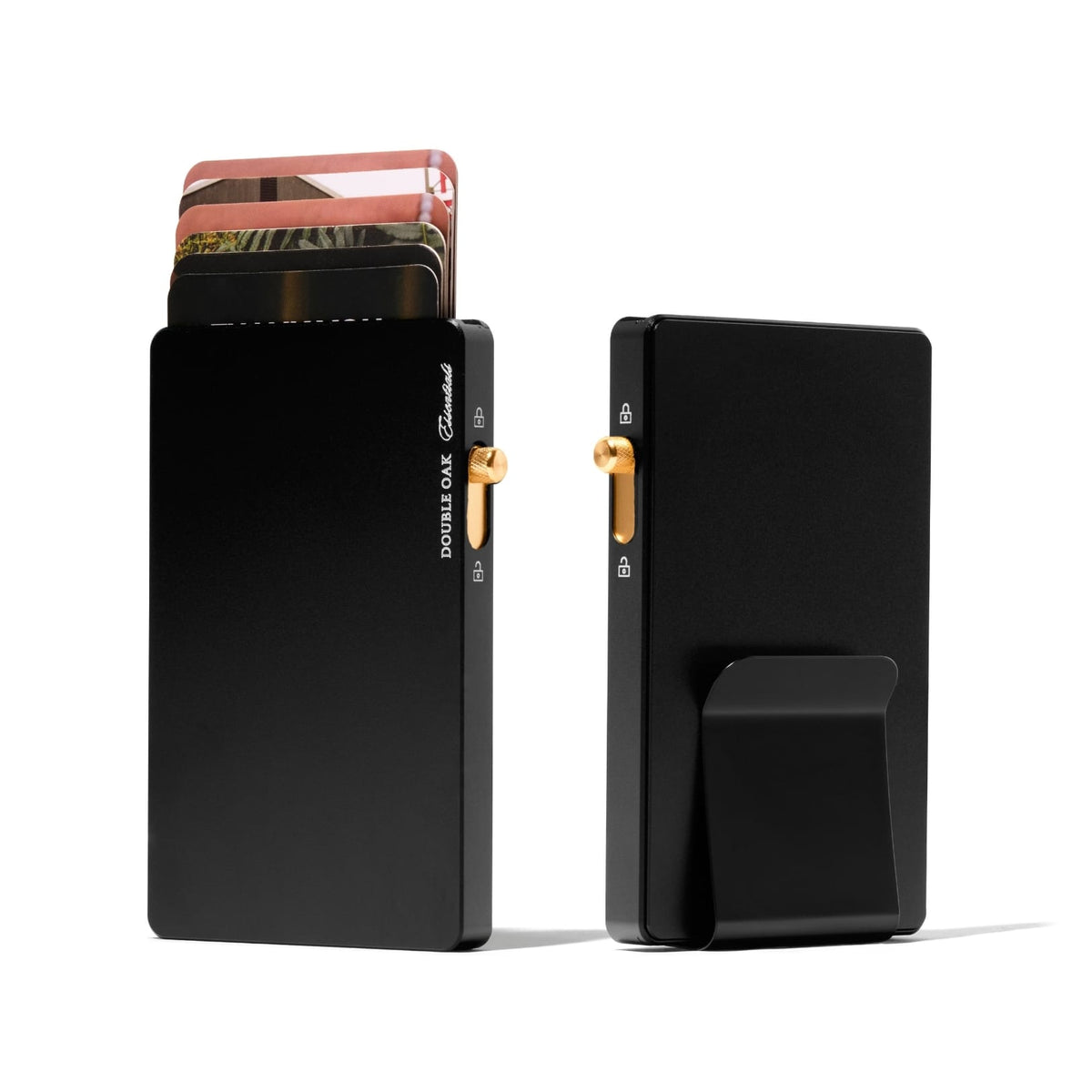 Black mod wallet with leather card holder and attached metal cash/card plate