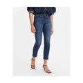 Women's blue straight-leg cropped jeans with button fly and belt loops