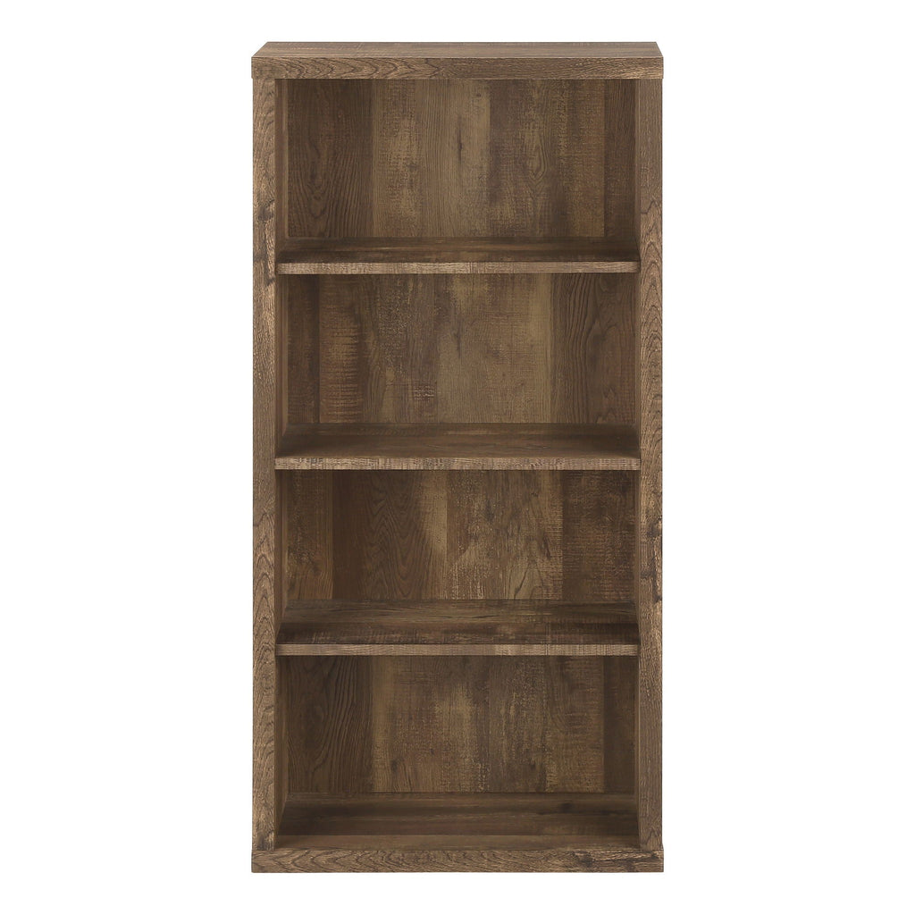 5-tier medium brown wood-look bookshelf with open shelves