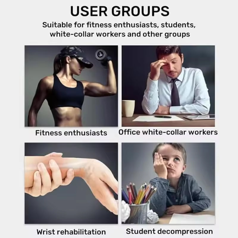 Fitness user group infographic with four people using wrist exercise activities