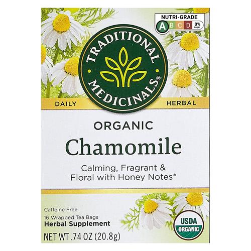 Organic chamomile herbal tea box with daisies, calming floral blend, 16-count