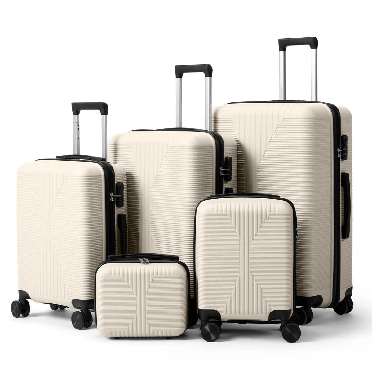 Lightweight 5-piece luggage set with telescoping handles, locks, and spinner wheels