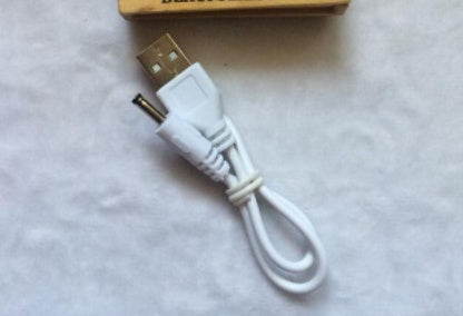 USB charging cable with white connectors and coiled cord