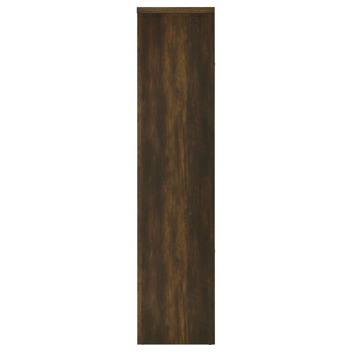 Dark pine media tower side panel with flat back and vertical grain finish